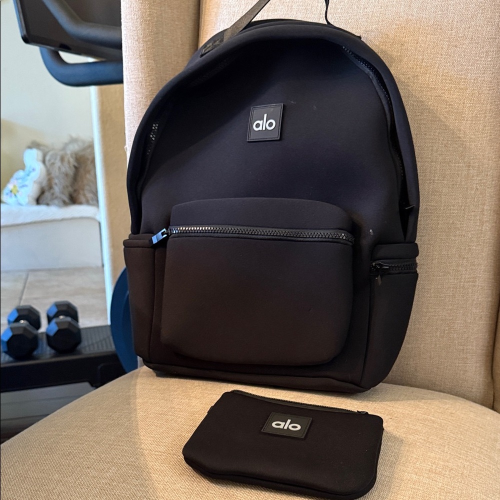 ALO Yoga Sleek Black Backpack with Matching Pouch